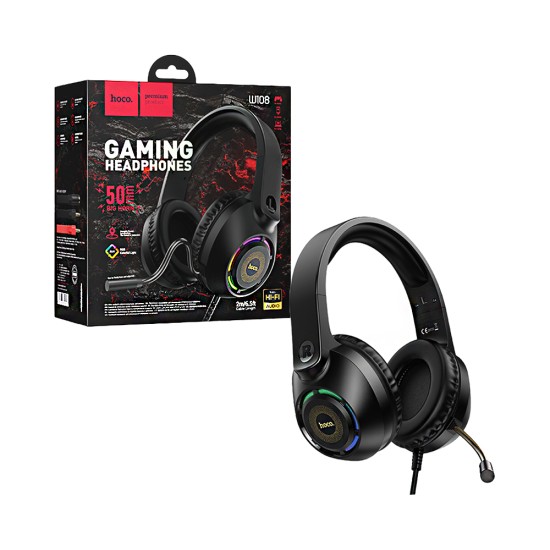 Hoco Wired Gaming Headphones W108 Sue with Microphone 3.5mm+USB-A 2m Black